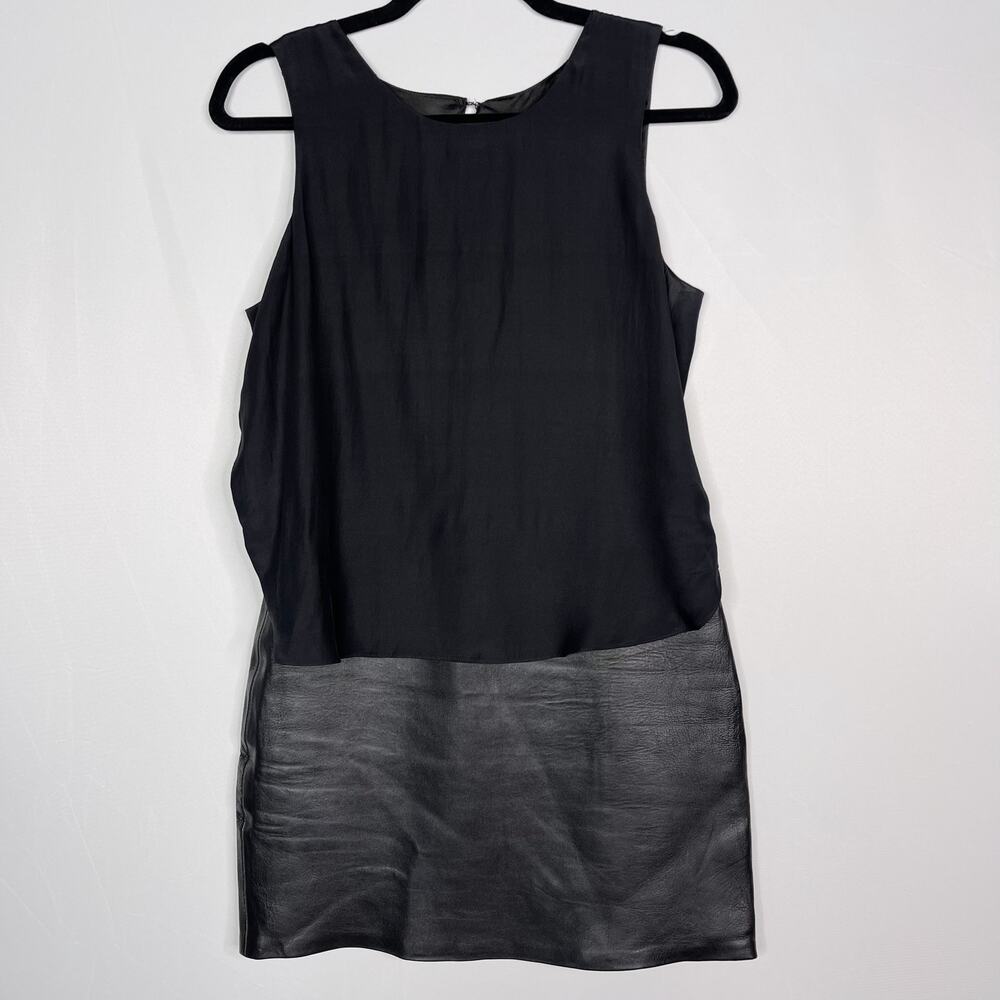 Parker XSmall XS Black Leather Silk Open Back Mini Dress Cocktail Leather Skirt